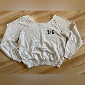Victoria Secret PINK Brand White Sweatshirt with Bling Metal Nubs Sz M